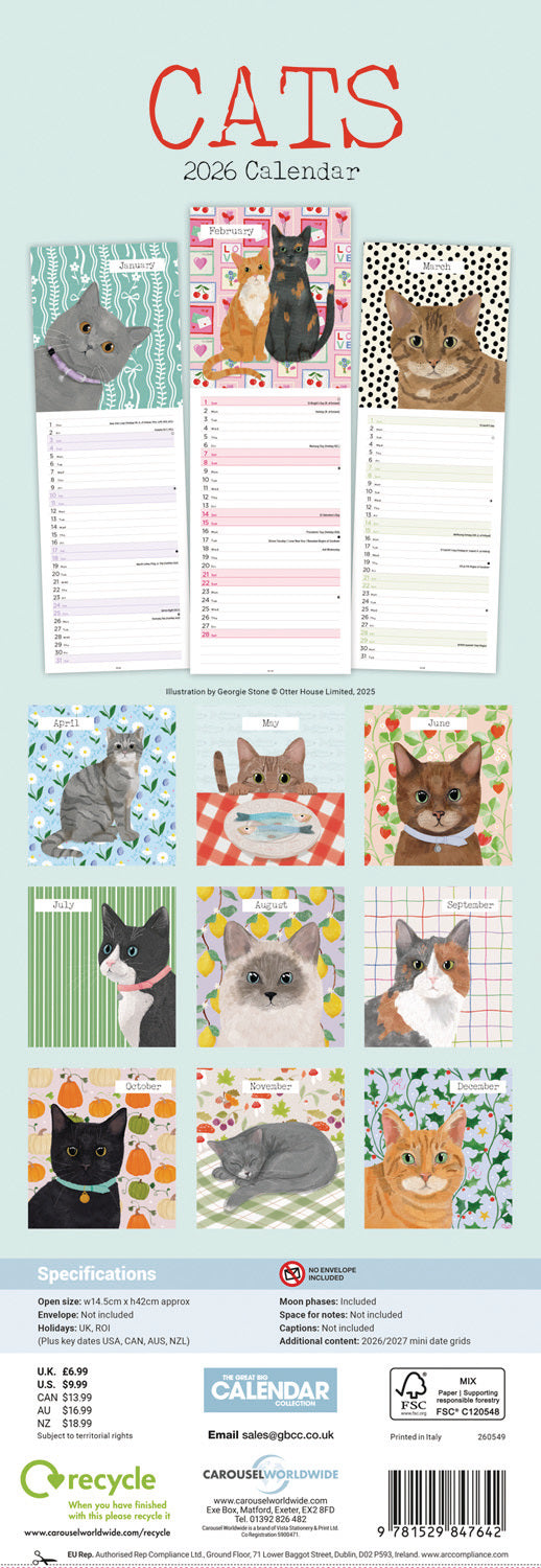 Cats slim calendar 2026