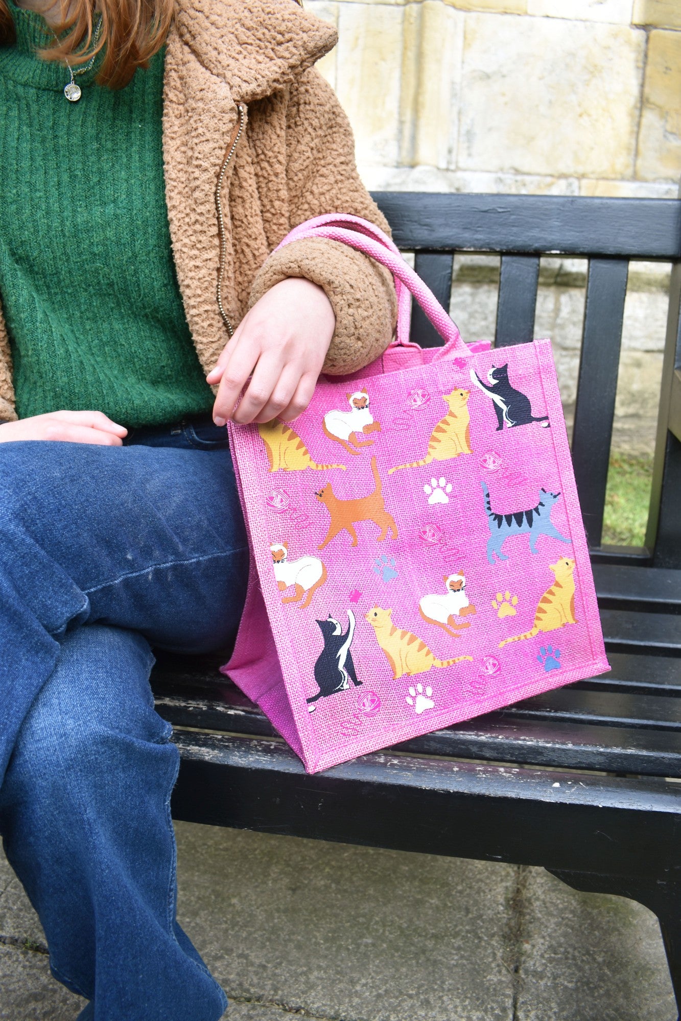 Pink Cats Jute Bag