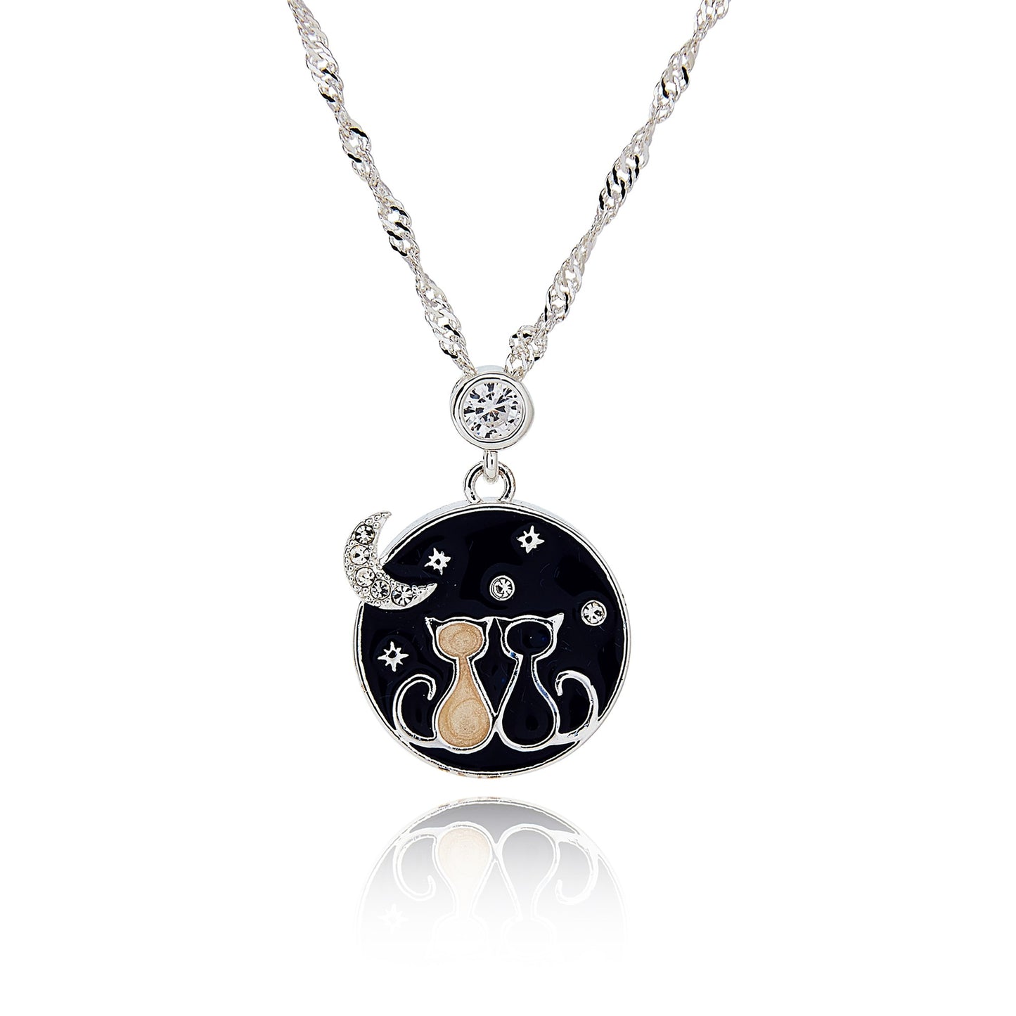 Stargazing Cats Silver Plated Necklace