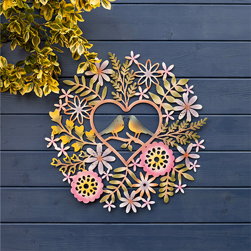 Floral Love Birds Garden Plaque