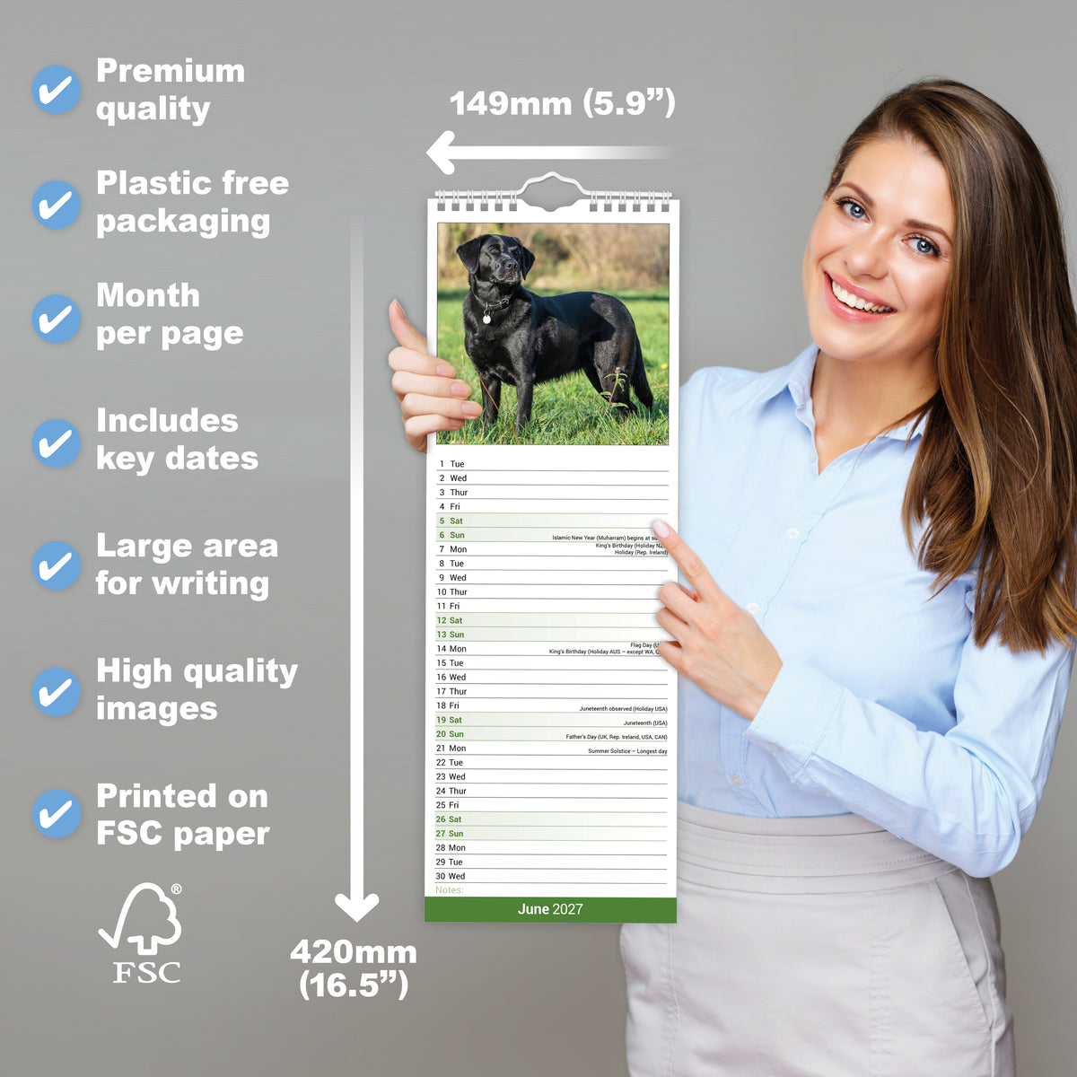 Black Labrador Retriever Slim Calendar 2027