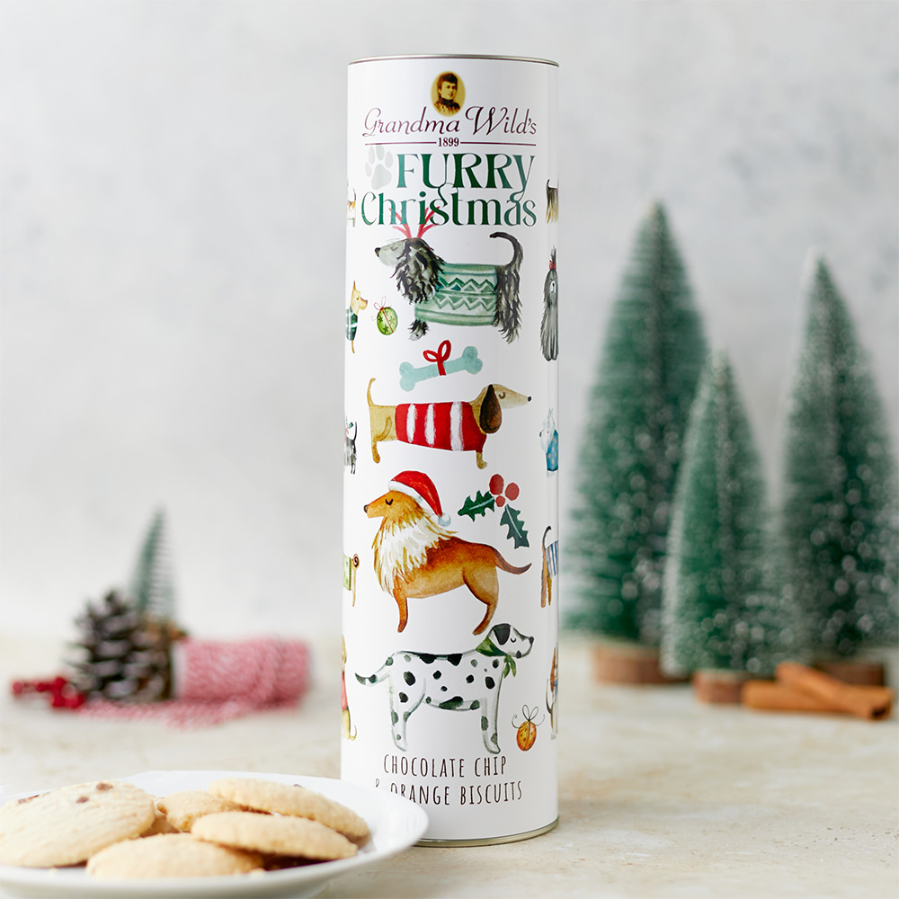 Furry Dogs Christmas Biscuit Tube