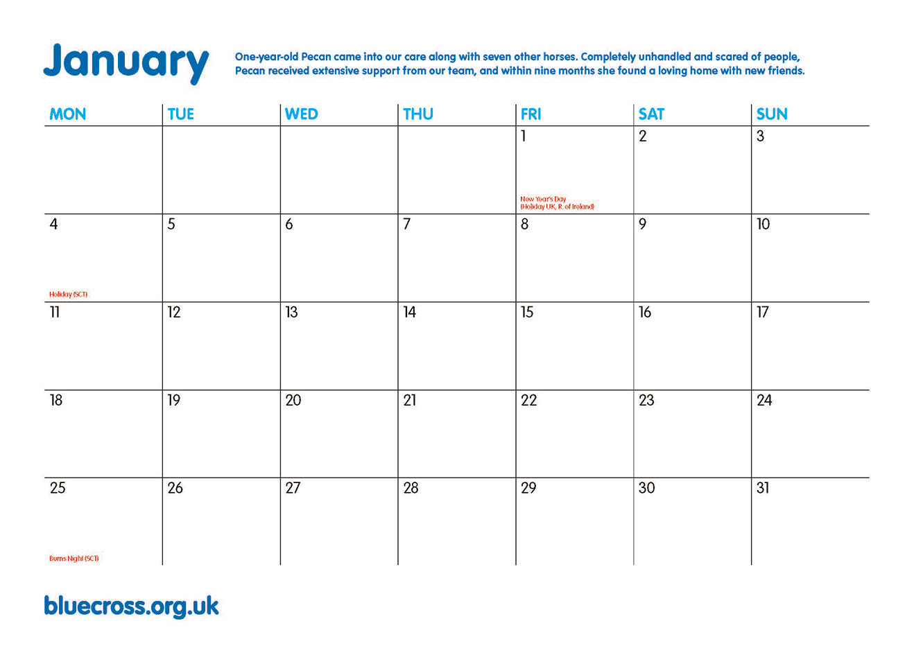Blue Cross Calendar 2027
