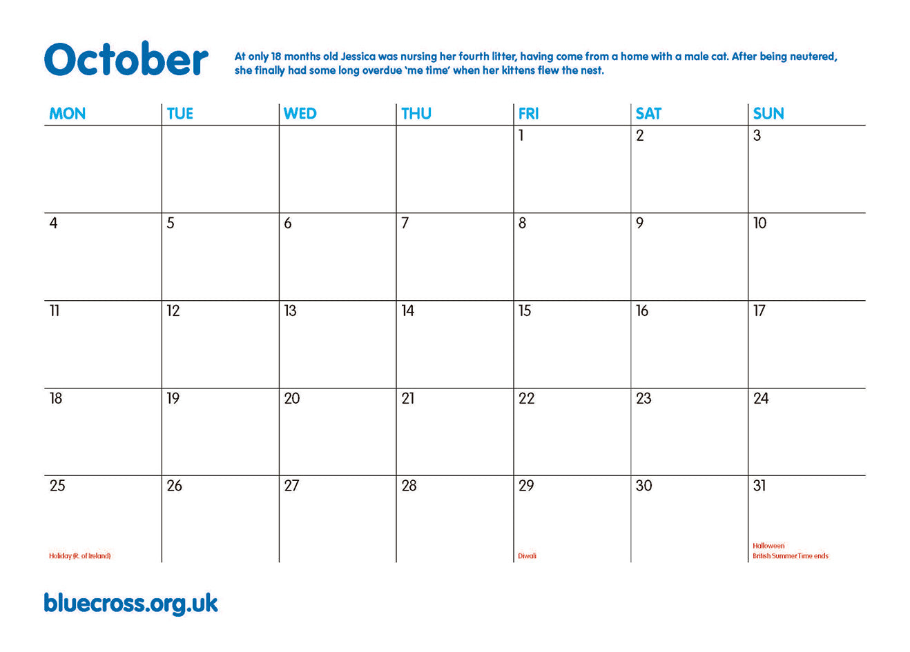 Blue Cross Calendar 2027