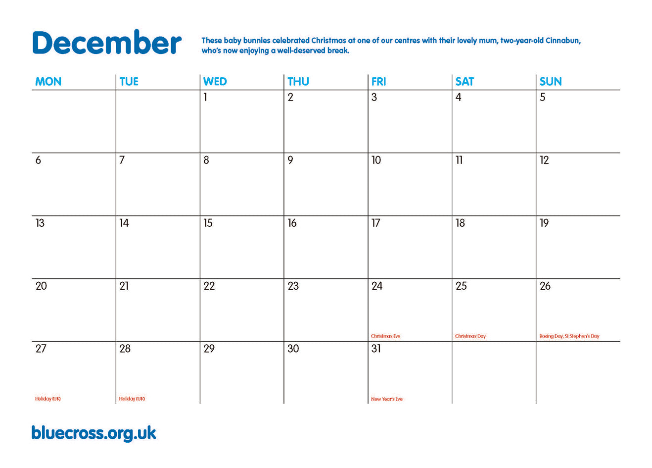 Blue Cross Calendar 2027