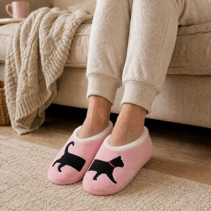 Snoozies black cat slippers (Pink)