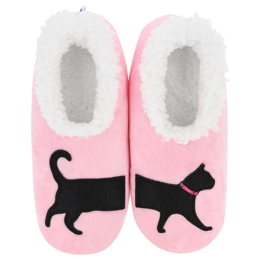 Snoozies black cat slippers (Pink)