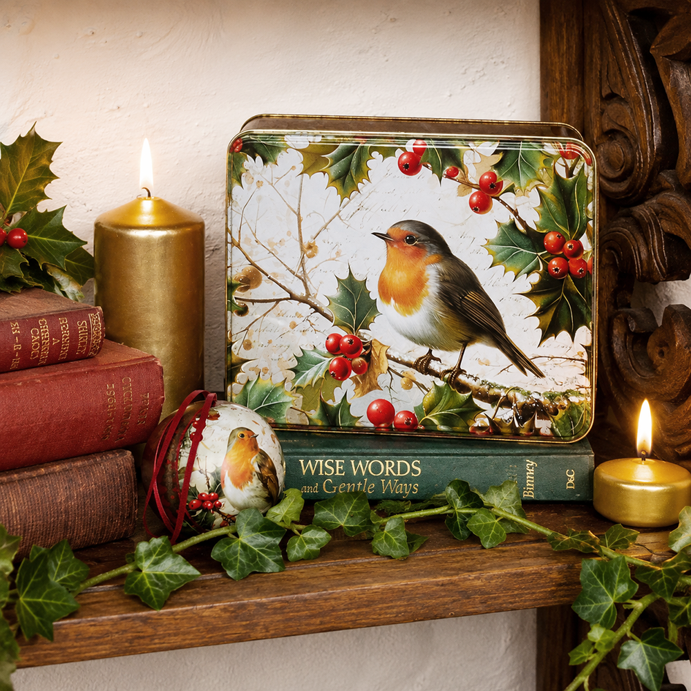 Christmas Robin Biscuit Tin