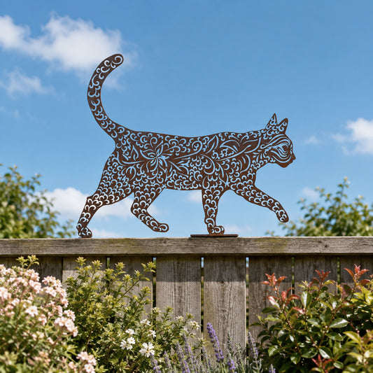 Prowling Cat Fence Decoration